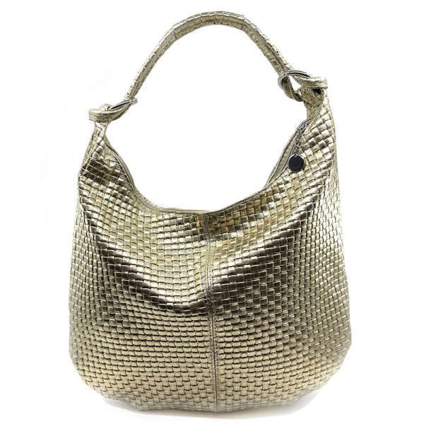 Schultertasche Lia gold, Leder gold, Frontansicht